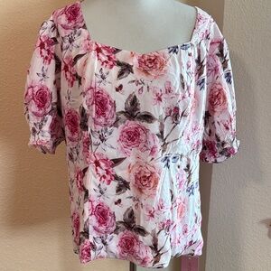 Ivy City Co Ballerina Top Pink and White Floral Blouse Sz 3XL